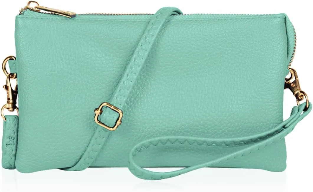 RIAH FASHION Convertible Vegan Leather Wallet Purse Clutch - Small Handbag Phone/Card Slots & Detachable Wristlet/Crossbody