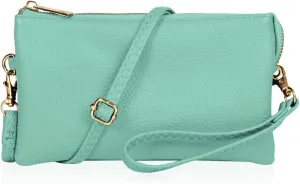 RIAH FASHION Convertible Vegan Leather Wallet Purse Clutch - Small Handbag Phone/Card Slots & Detachable Wristlet/Crossbody