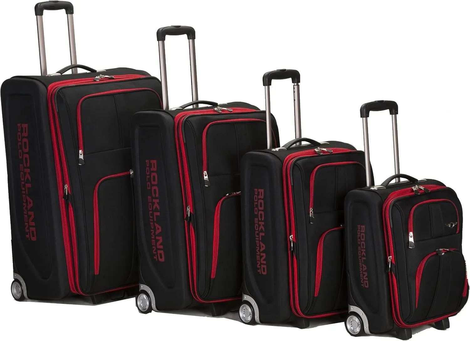 Rockland Polo Equipment Varsity Softside Upright Luggage, Black, 4-Piece Set (18/22/26/30)