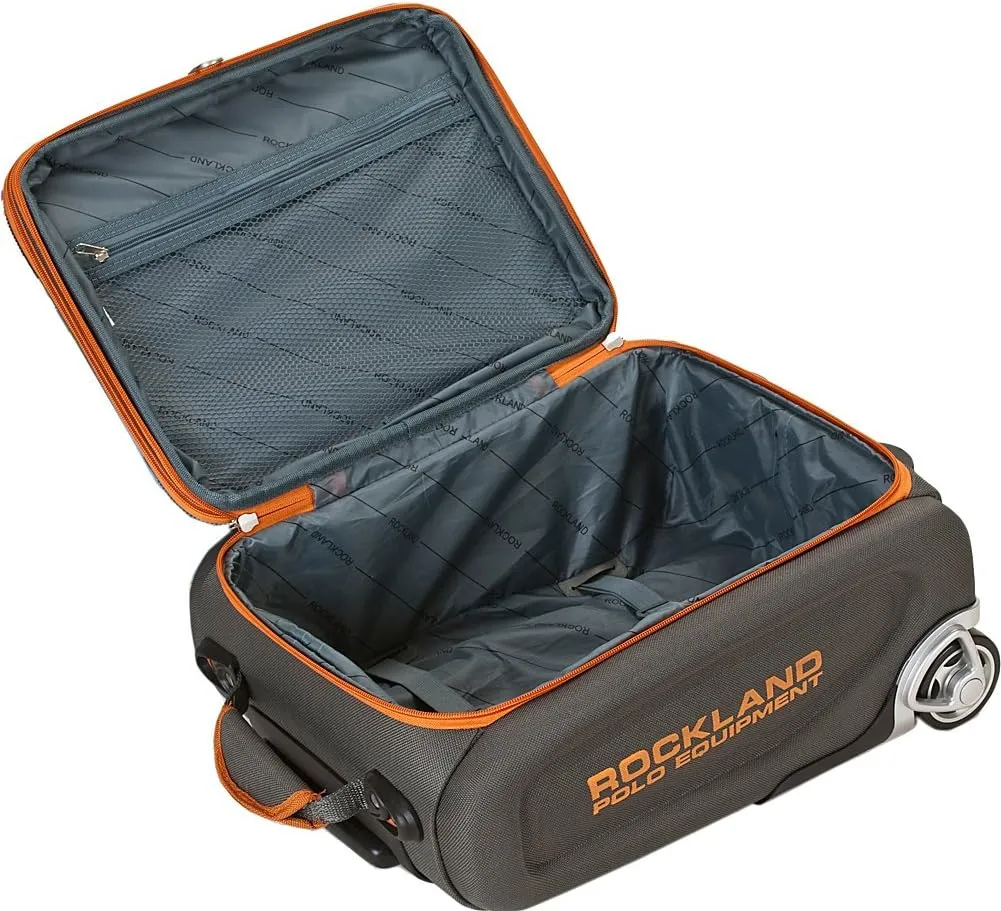 Rockland Polo Equipment Varsity Softside Upright Luggage, Brown, 4-Piece Set (18/22/26/30)