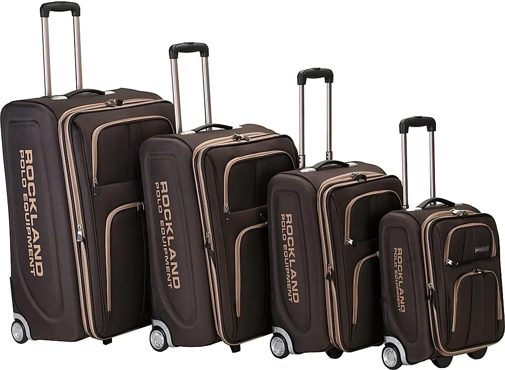 Rockland Polo Equipment Varsity Softside Upright Luggage, Brown, 4-Piece Set (18/22/26/30)