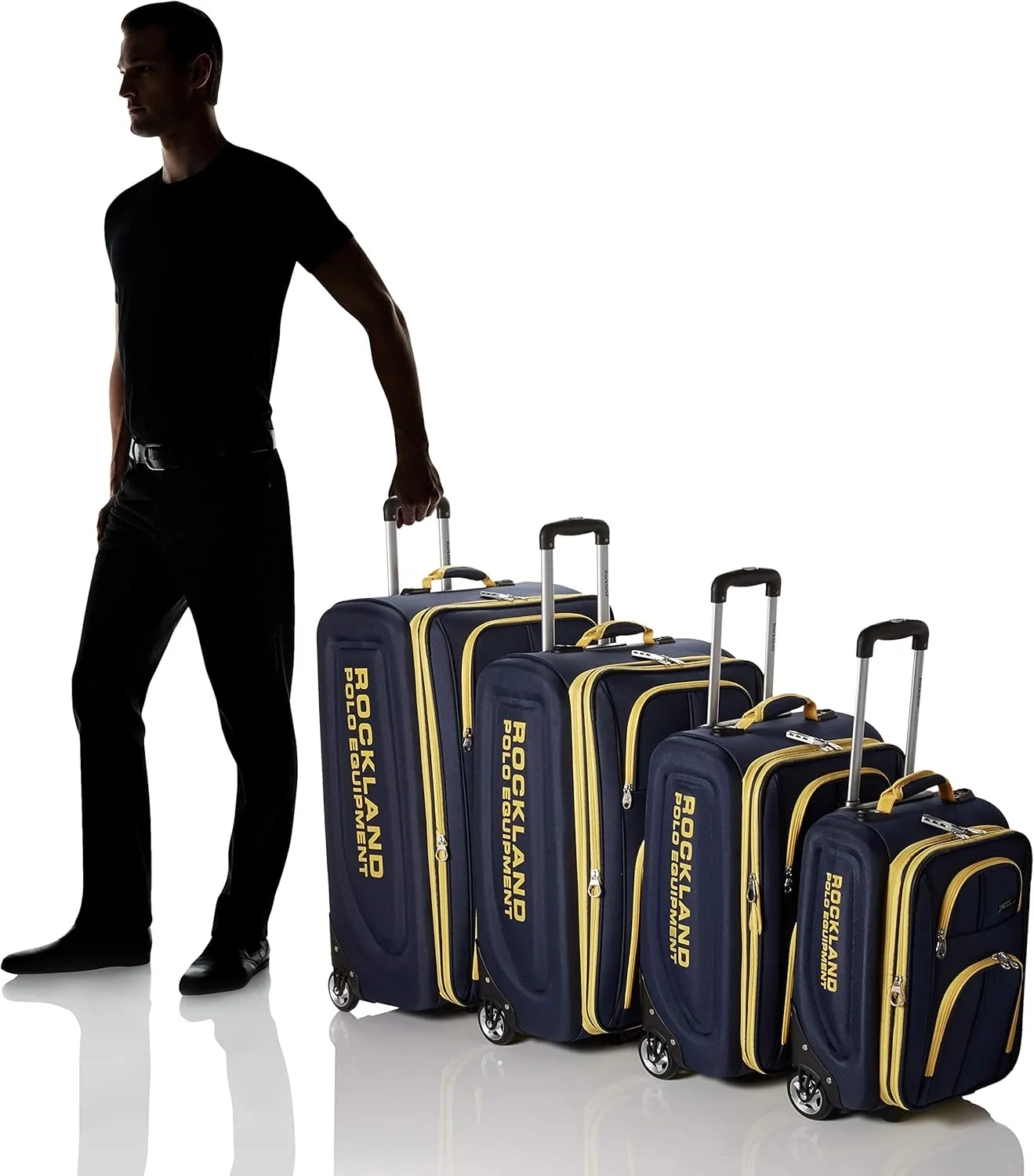 Rockland Polo Equipment Varsity Softside Upright Luggage, Navy, 4-Piece Set (18/22/26/30)