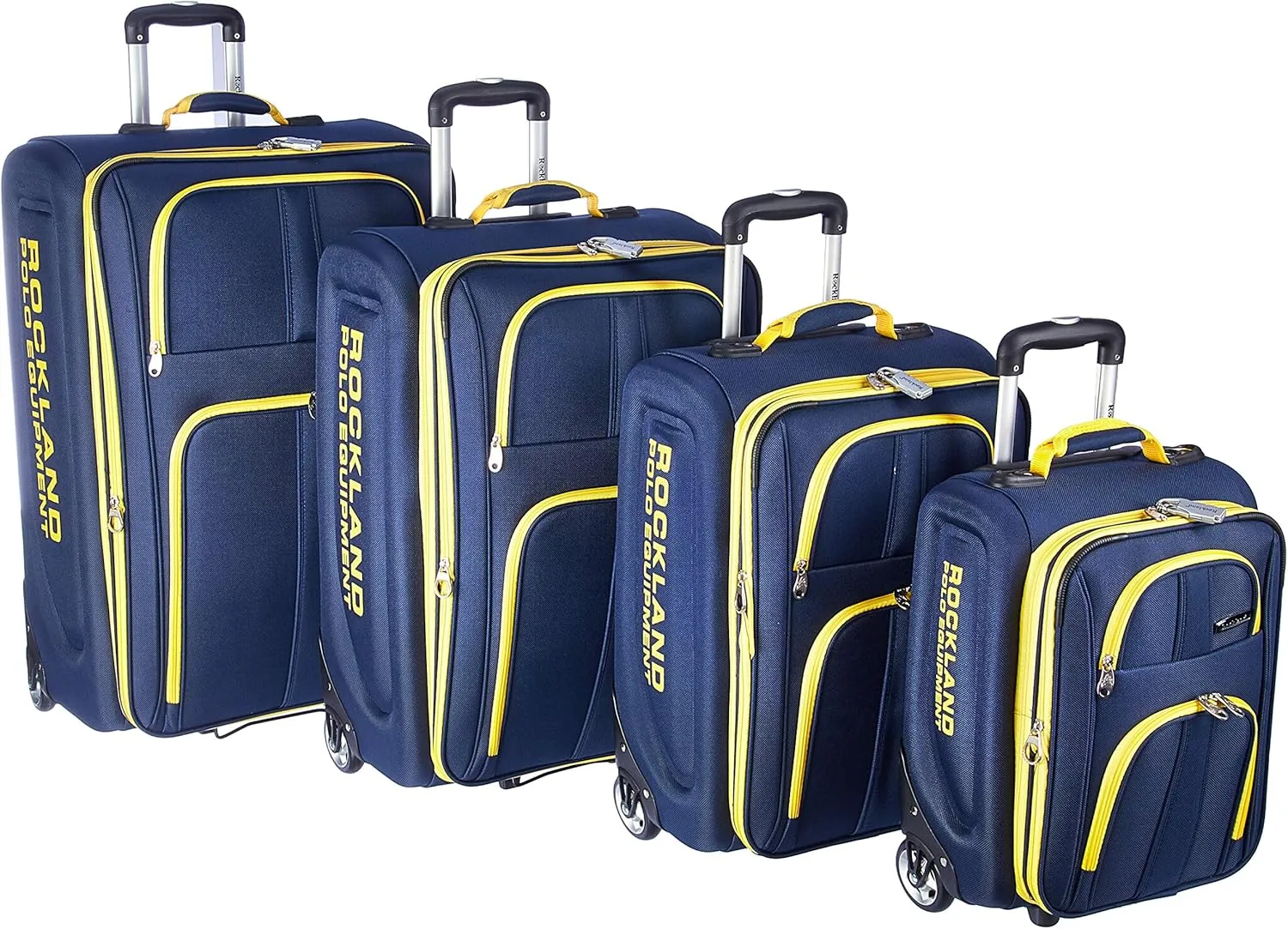 Rockland Polo Equipment Varsity Softside Upright Luggage, Navy, 4-Piece Set (18/22/26/30)