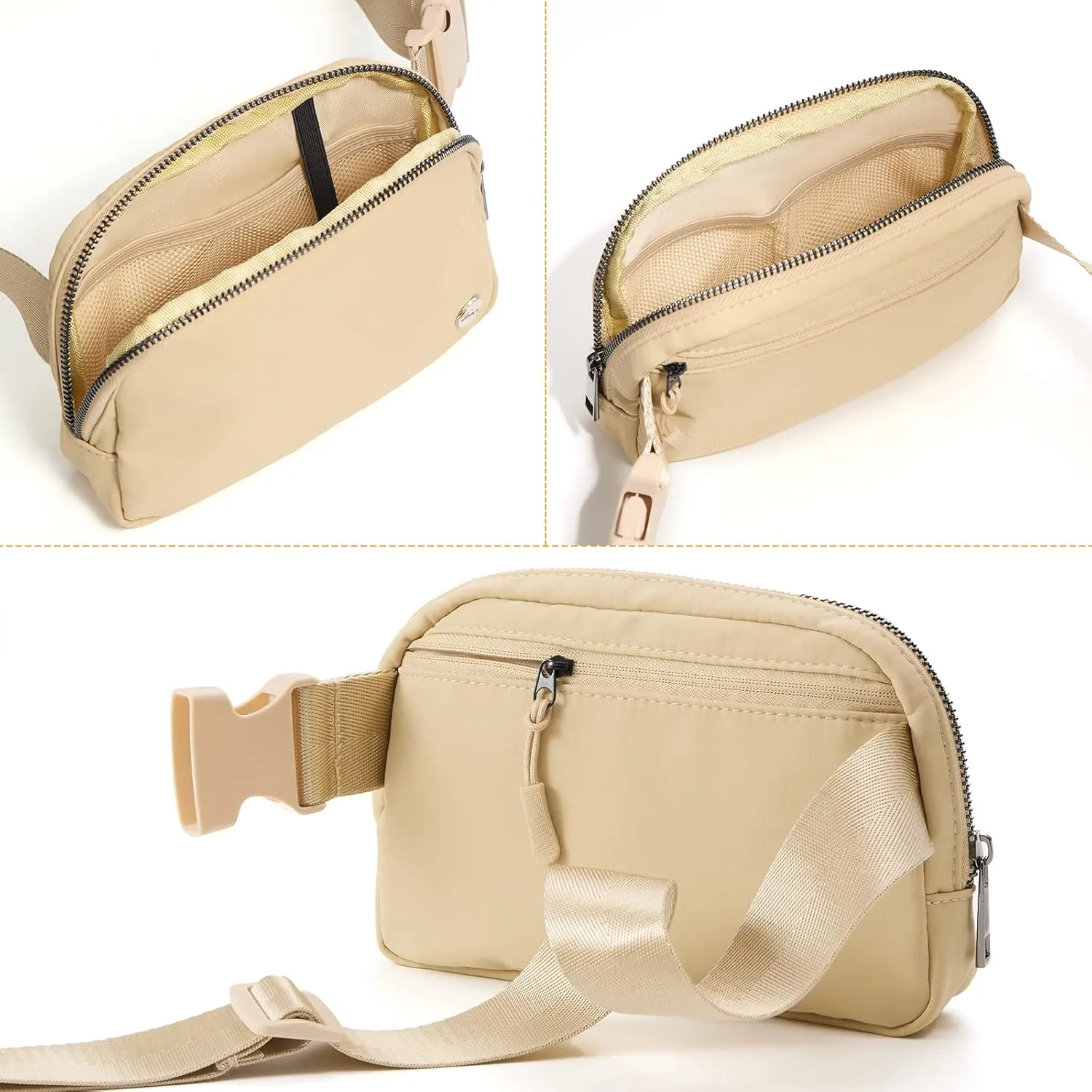 Rolapa Belt Bag, Waist Pack with Adjustable Strap for Men and Women, Mini Crossbody Bag for Travelling, Running, Hiking and Workout (Khaki)