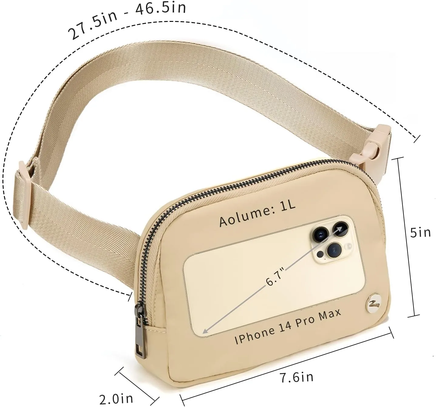 Rolapa Belt Bag, Waist Pack with Adjustable Strap for Men and Women, Mini Crossbody Bag for Travelling, Running, Hiking and Workout (Khaki)