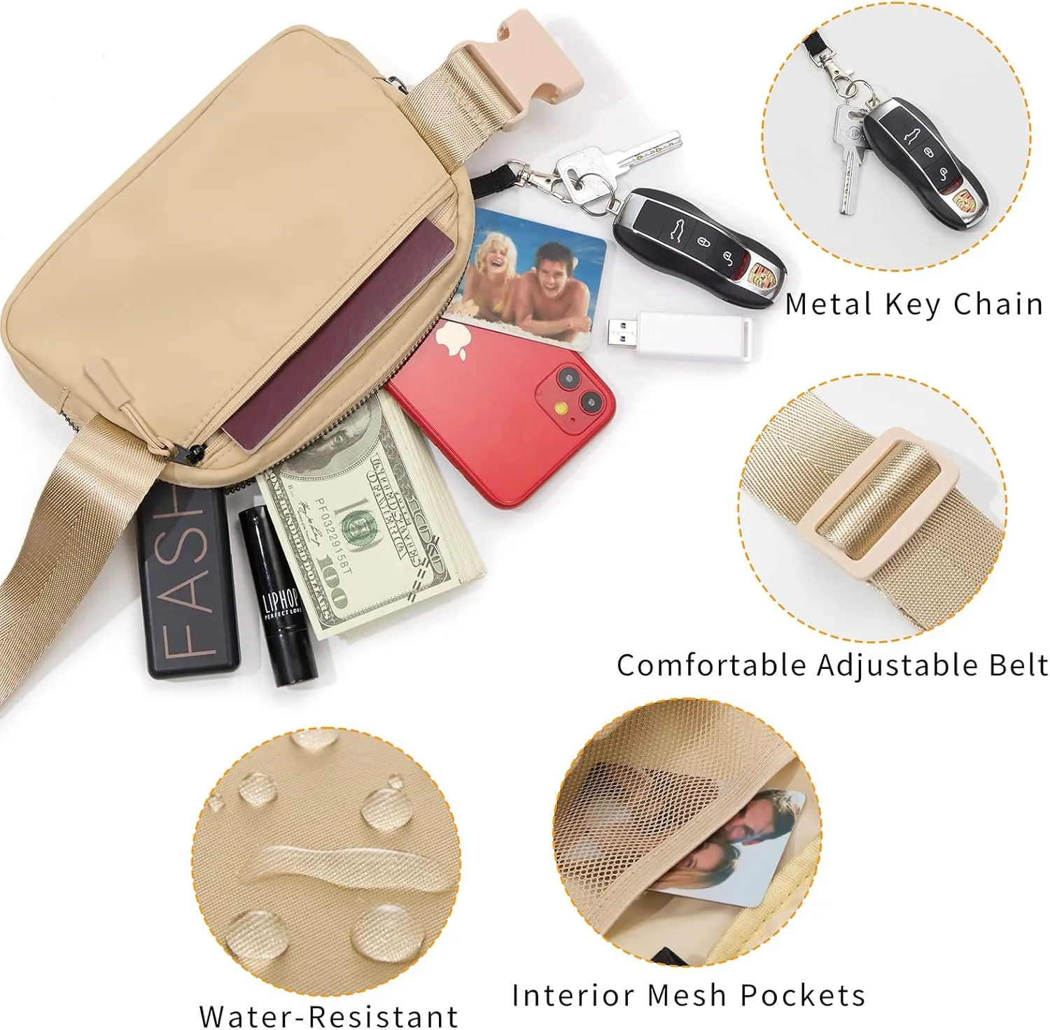 Rolapa Belt Bag, Waist Pack with Adjustable Strap for Men and Women, Mini Crossbody Bag for Travelling, Running, Hiking and Workout (Khaki)