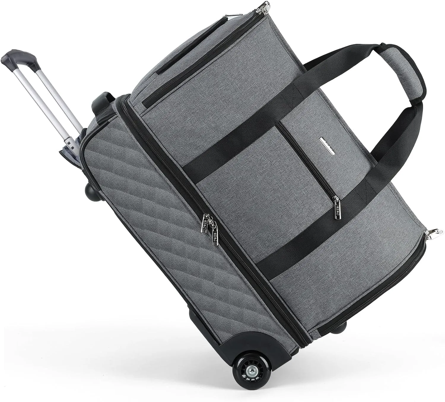 Rolling Garment Bag for Travel - Convertible Duffel Bag with Wheels & Shoes Compartment, Carry on Suit Luggage Bag (Grey)
