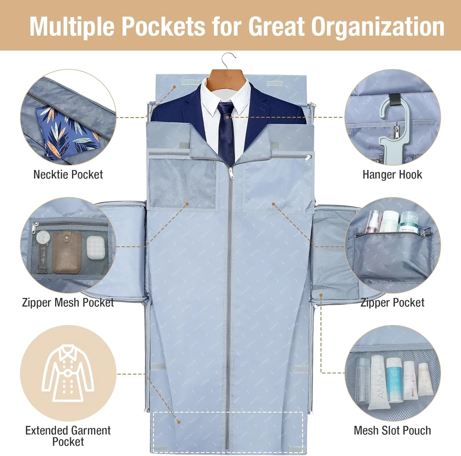 Rolling Garment Bag for Travel - Convertible Duffel Bag with Wheels & Shoes Compartment, Carry on Suit Luggage Bag (Grey)