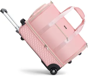 Rolling Garment Bag for Travel - Convertible Duffel Bag with Wheels & Shoes Compartment, Carry on Suit Luggage Bag (Pink)