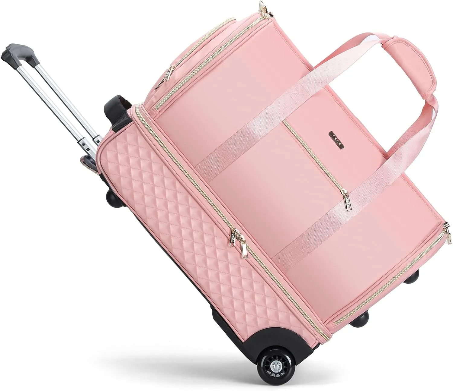 Rolling Garment Bag for Travel - Convertible Duffel Bag with Wheels & Shoes Compartment, Carry on Suit Luggage Bag (Pink)