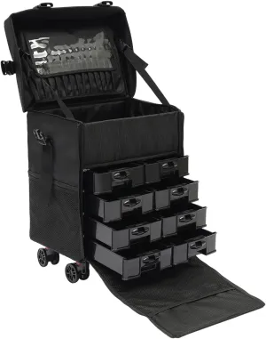 Rolling Makeup Case, Professional Makeup Artist Kit Essentials w/8 Drawers, Multi-Layer Trolley Cosmetic Organize Storage Case Makeup Travel Bag for Hair Barber, Nail Technician, Esthetician