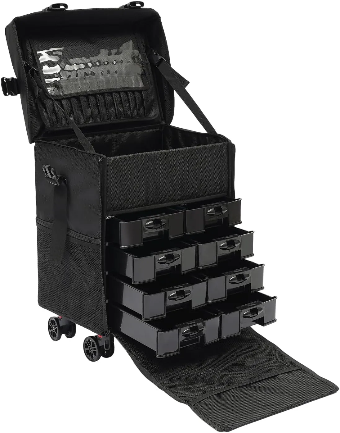 Rolling Makeup Case, Professional Makeup Artist Kit Essentials w/8 Drawers, Multi-Layer Trolley Cosmetic Organize Storage Case Makeup Travel Bag for Hair Barber, Nail Technician, Esthetician