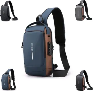 Rotateepic Sling Bag, 2024 New Men's Messenger Bag Anti-Theft Lock Zipper, PU Leather Shoulder Bag with USB Charging Port