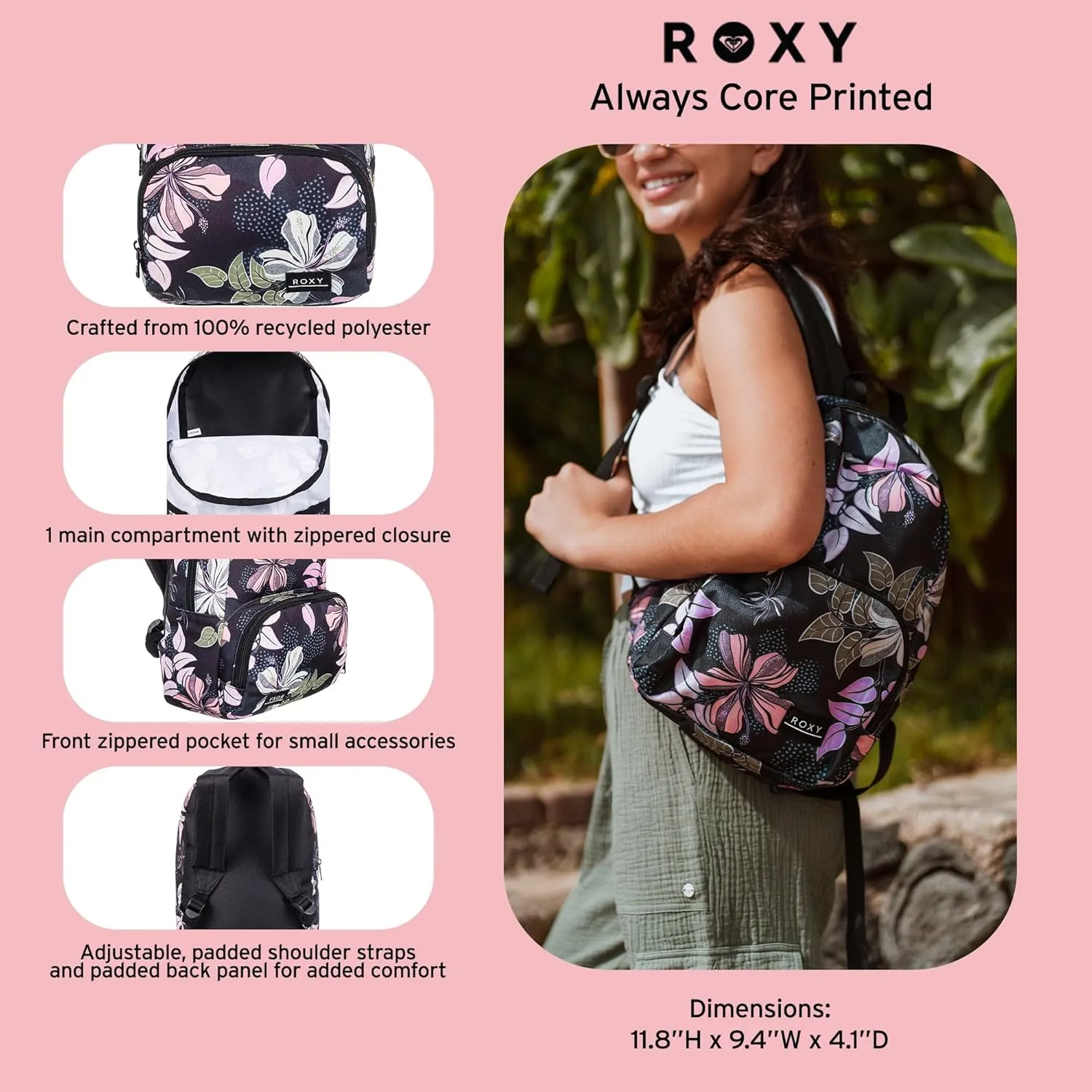 Roxy Women Always Core Mini Backpack, Anthracite The Moves Floral, One Size