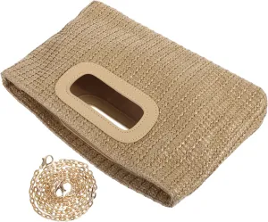 Rustic Women's Bag Evening Woven Shoulder Handbag Detachable Chain Fashionable Hand Purse for Party