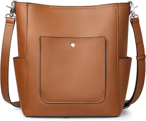 S-ZONE Genuine Leather Handbags Purses for Women with Inner Pouch Tote Bag Bucket Bags Crossbody Hobo Work Travel