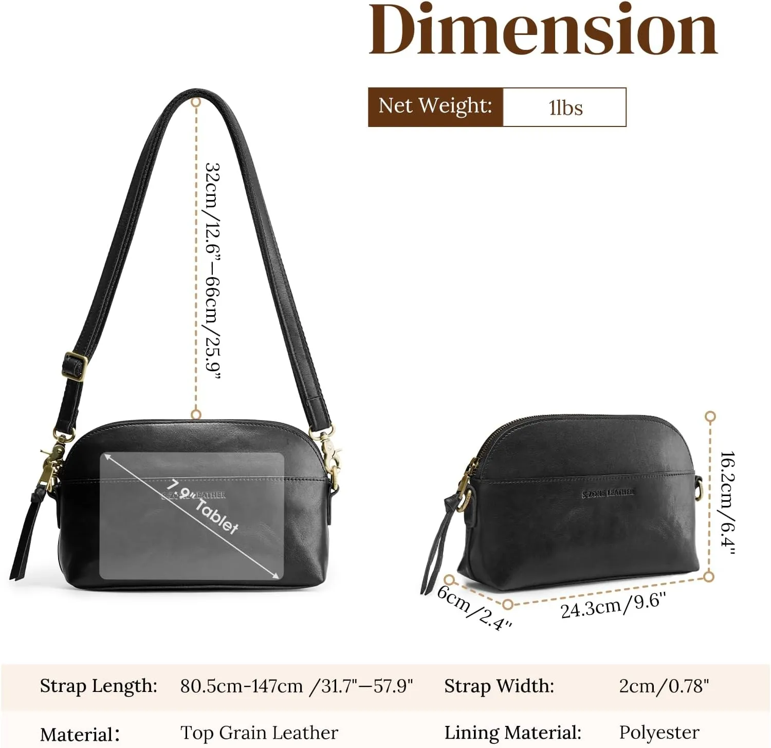 S-ZONE Leather Crossbody Bags for Women Cross Body Purse Vintage Designer Shoulder Bag Small