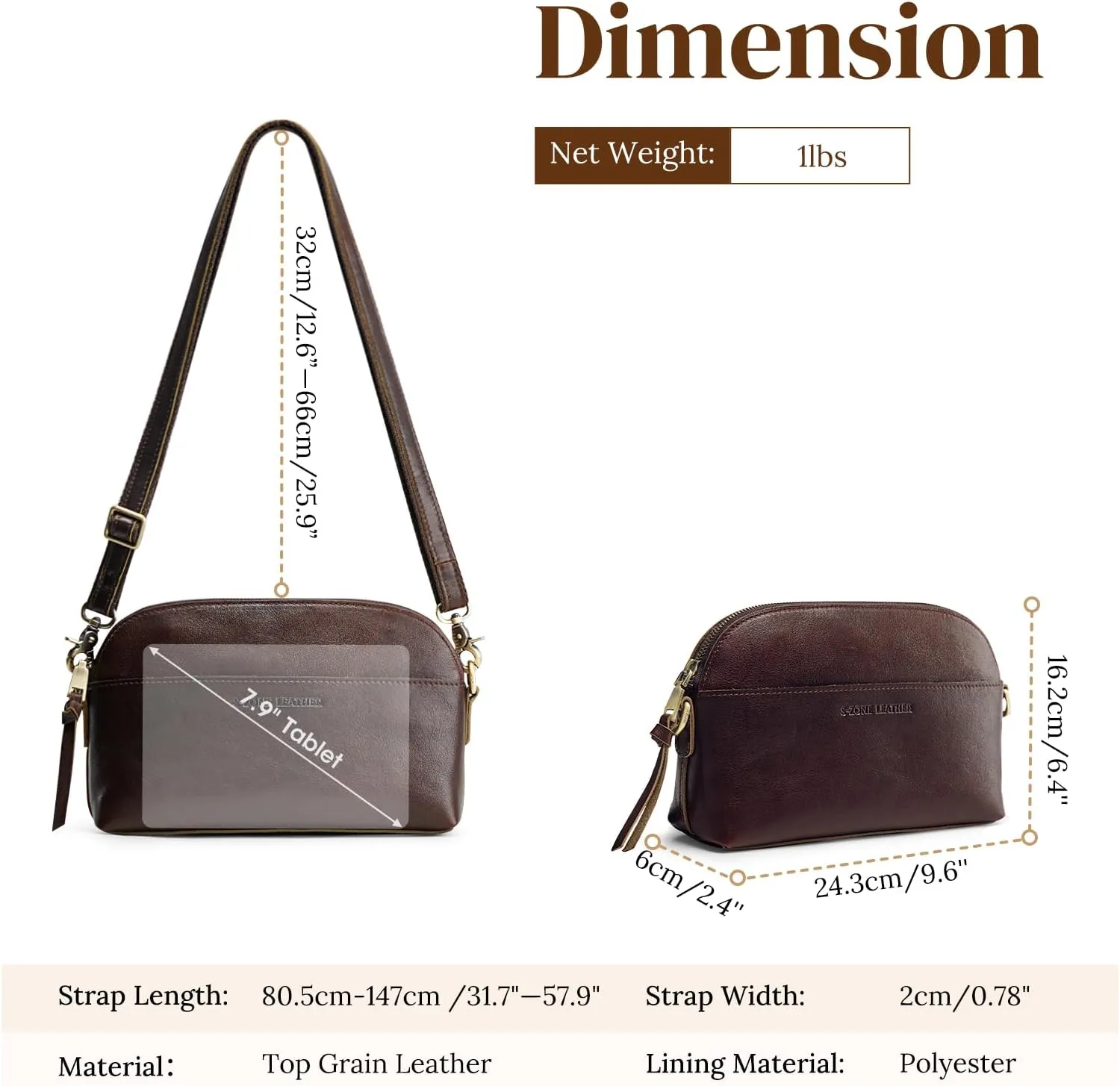 S-ZONE Leather Crossbody Bags for Women Cross Body Purse Vintage Designer Shoulder Bag Small
