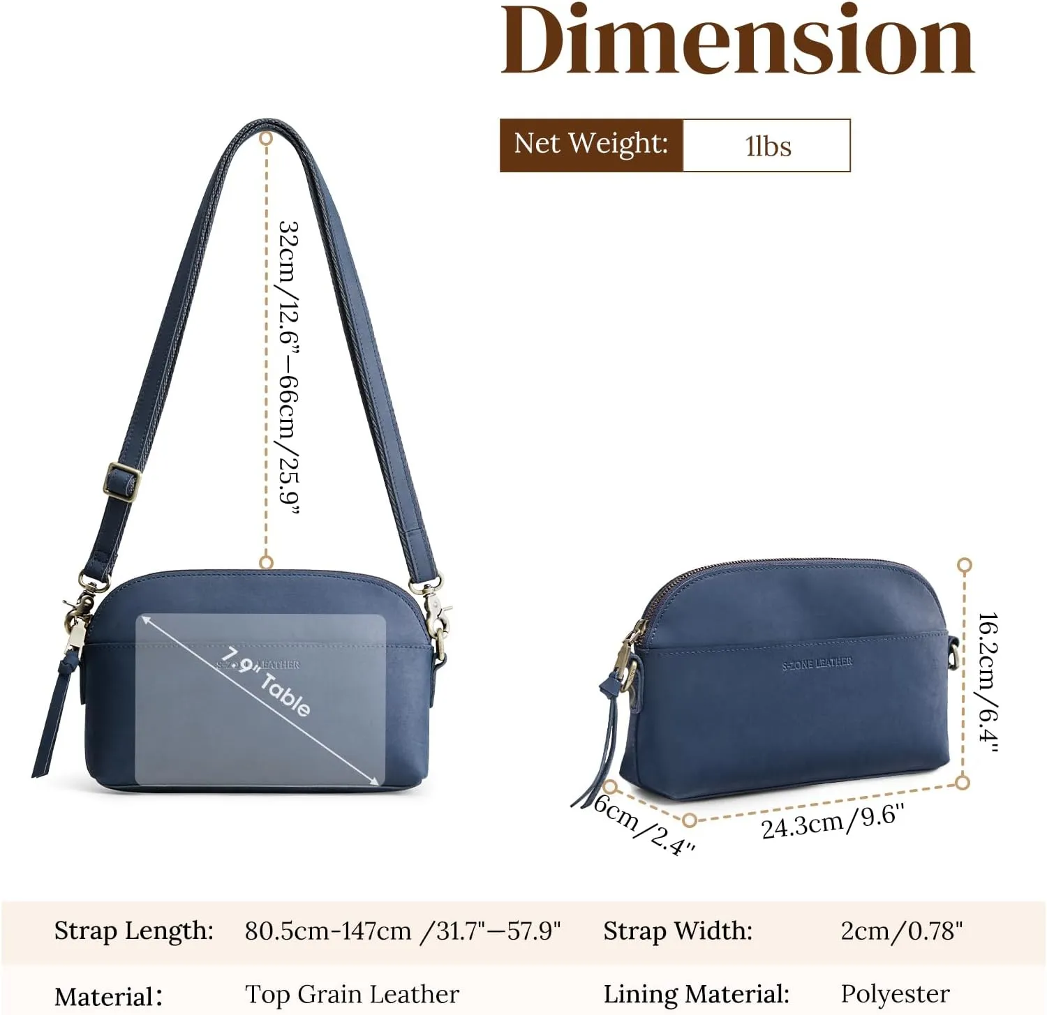 S-ZONE Leather Crossbody Bags for Women Cross Body Purse Vintage Designer Shoulder Bag Small