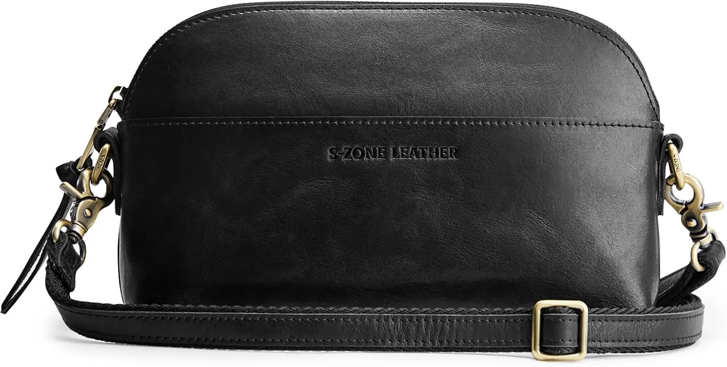 S-ZONE Leather Crossbody Bags for Women Cross Body Purse Vintage Designer Shoulder Bag Small