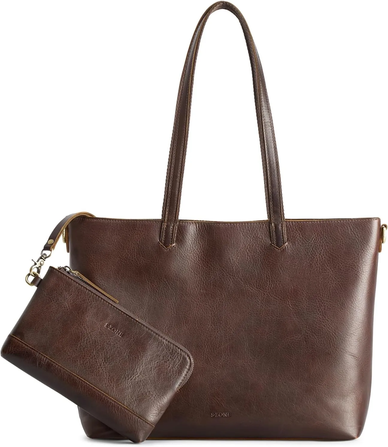 S-ZONE Leather Tote Bag for Women Large Shoulder Bag Work Top Handle Handbag Satchel Purse 2Pcs Set