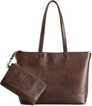 S-ZONE Leather Tote Bag for Women Large Shoulder Bag Work Top Handle Handbag Satchel Purse 2Pcs Set