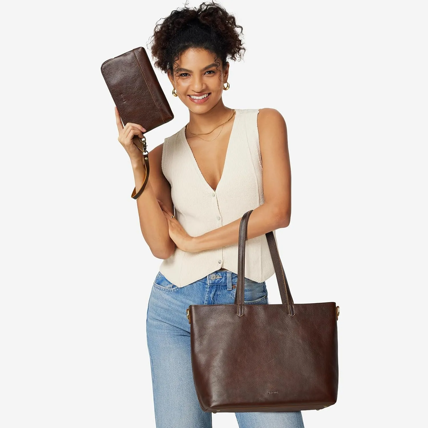 S-ZONE Leather Tote Bag for Women Large Shoulder Bag Work Top Handle Handbag Satchel Purse 2Pcs Set