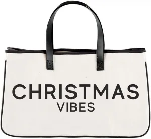 Santa Barbara Design Studio Tote Bag Holiday Collection Black and White 100% Cotton Canvas with Genuine Leather Handles