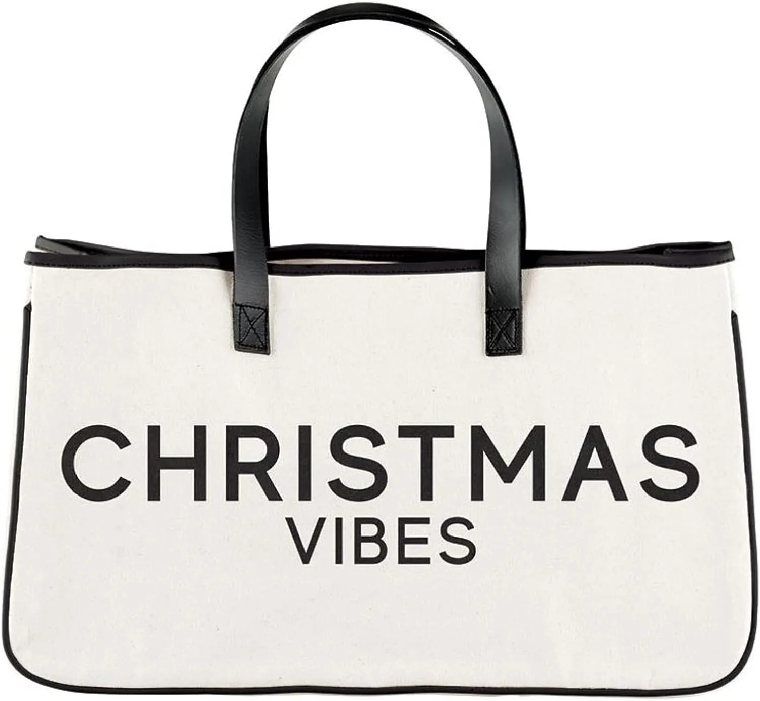 Santa Barbara Design Studio Tote Bag Holiday Collection Black and White 100% Cotton Canvas with Genuine Leather Handles