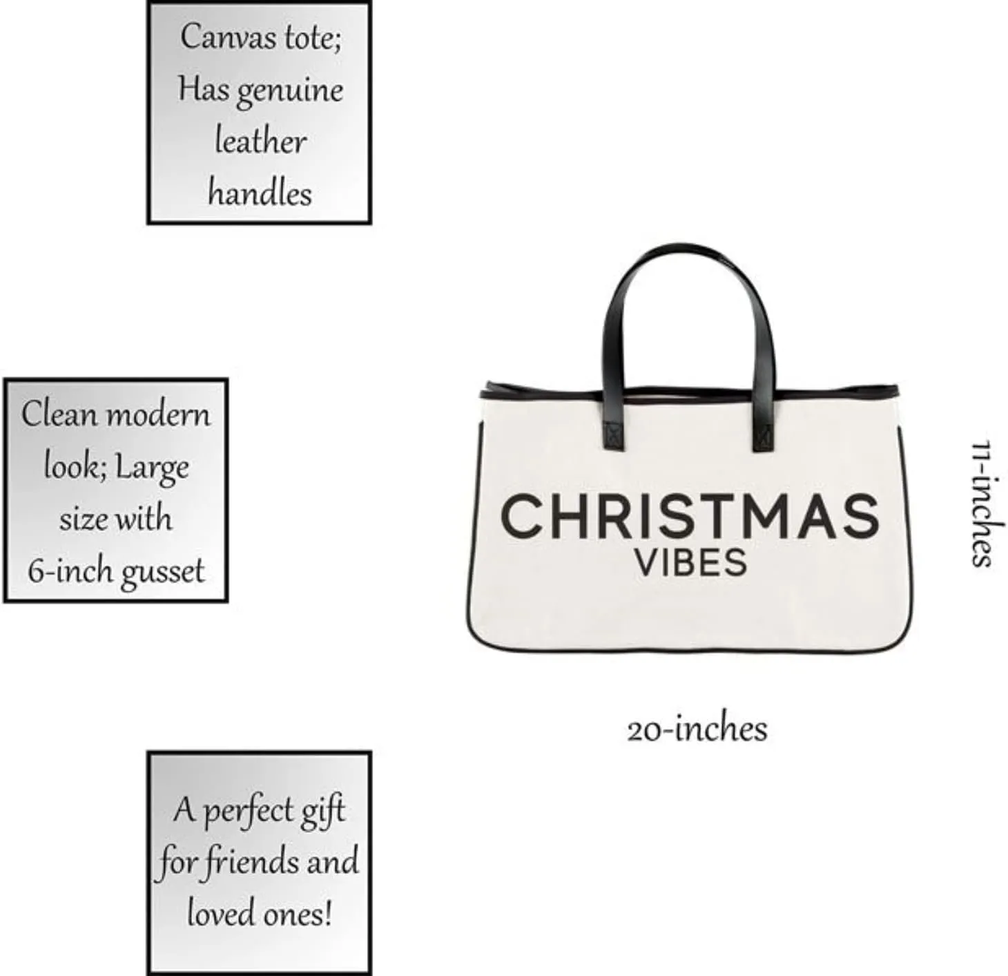 Santa Barbara Design Studio Tote Bag Holiday Collection Black and White 100% Cotton Canvas with Genuine Leather Handles