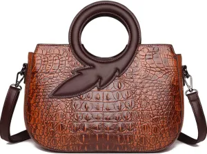 Satchel Bag for Women Crocodile-Embossed Pattern Handbag Ring Top Handle Shoulder Bag Embossed Leather Tote Purse