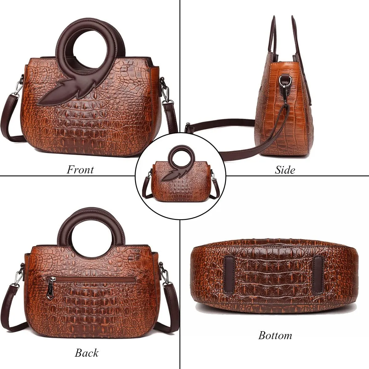 Satchel Bag for Women Crocodile-Embossed Pattern Handbag Ring Top Handle Shoulder Bag Embossed Leather Tote Purse