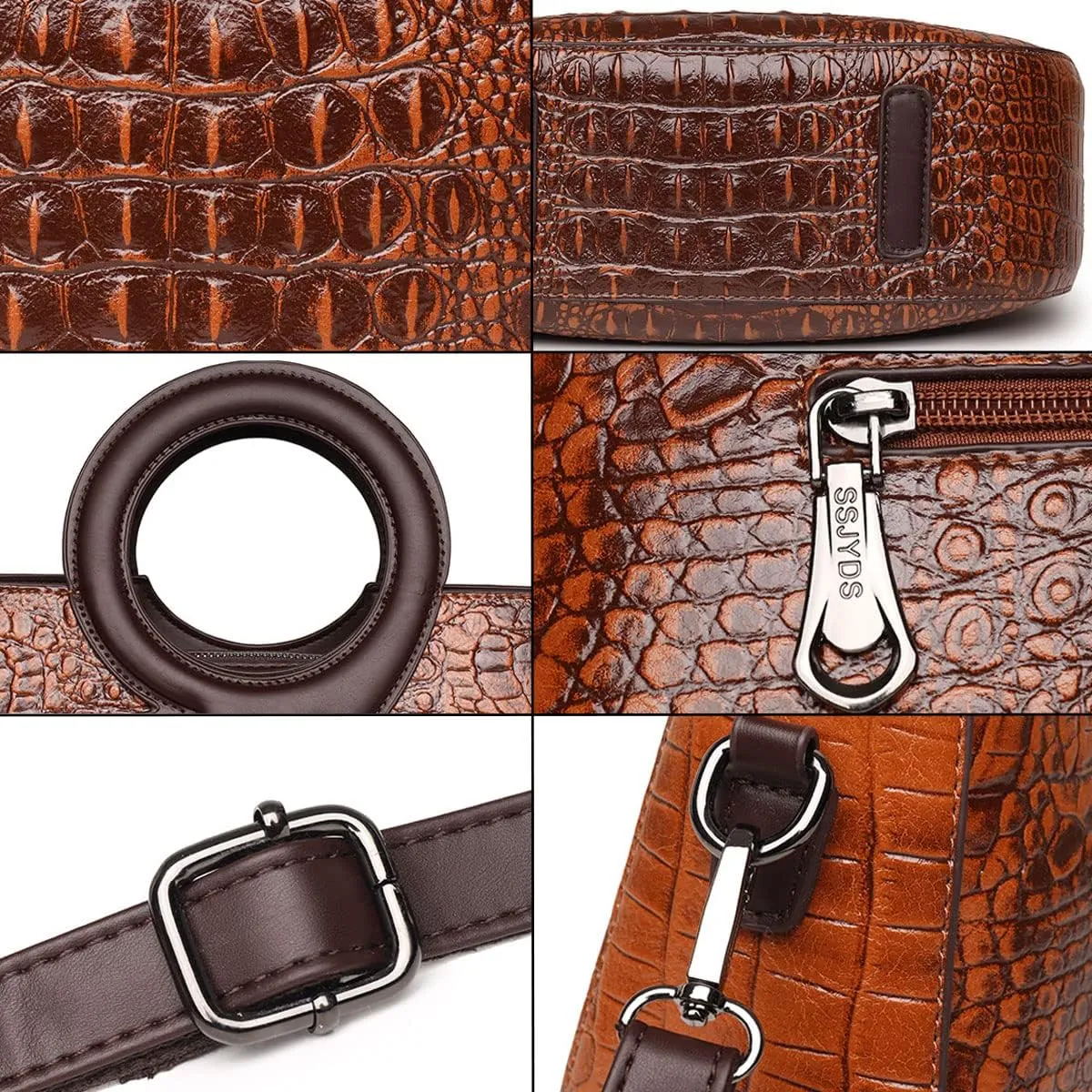 Satchel Bag for Women Crocodile-Embossed Pattern Handbag Ring Top Handle Shoulder Bag Embossed Leather Tote Purse