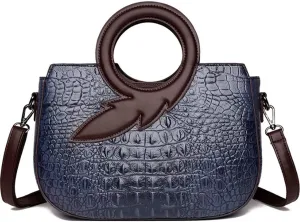 Satchel Bag for Women Crocodile-Embossed Pattern Handbag Ring Top Handle Shoulder Bag Embossed Leather Tote Purse