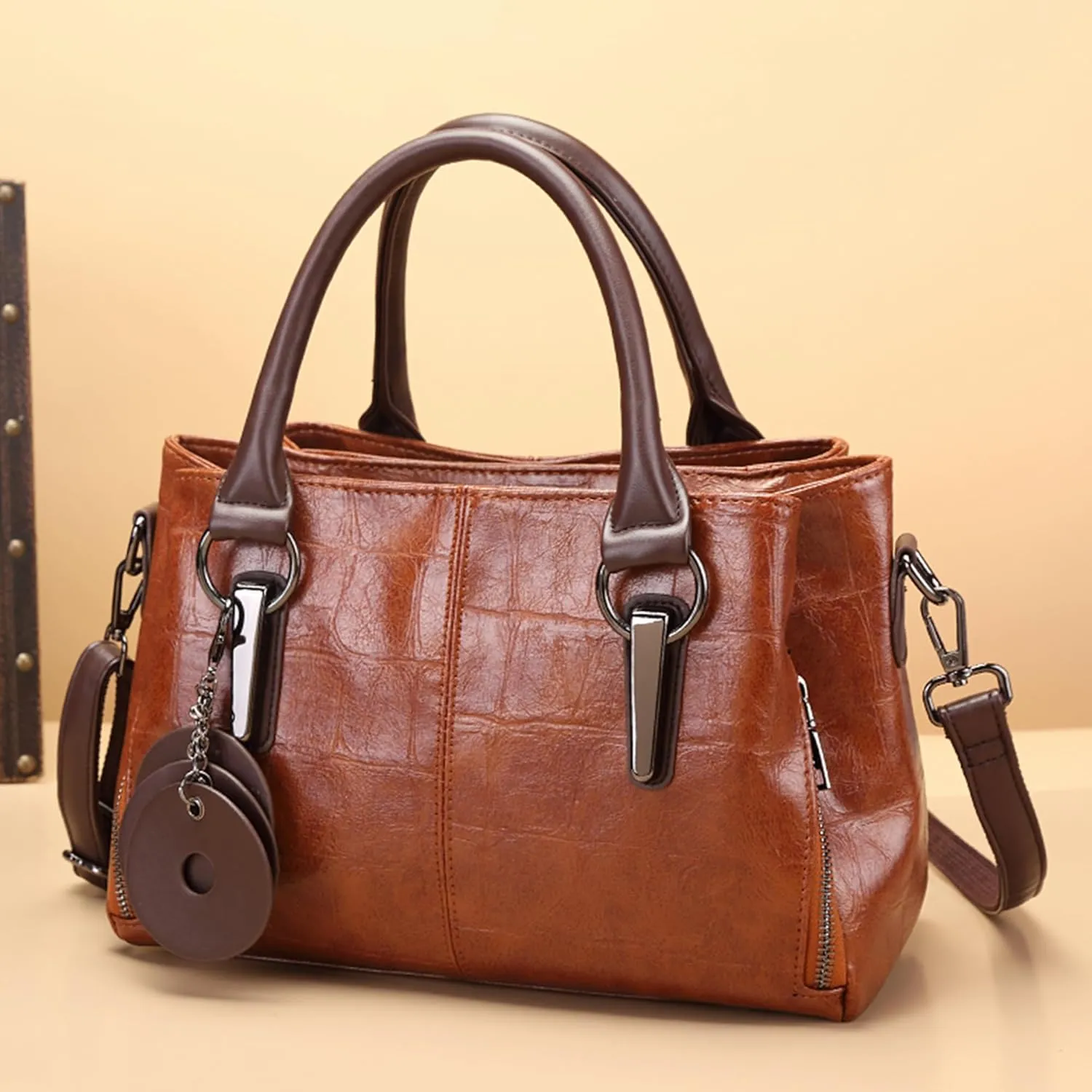 Satchel Handbags for Women Vegan Leather Tote Purses with Compartments Shoulder Crossbody Bags for Travel Work