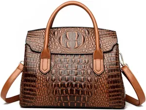 Satchel Tote Purse for Women Crocodile Pattern Embossed Top-handle Handbags Fuax Leather Shoulder Bag