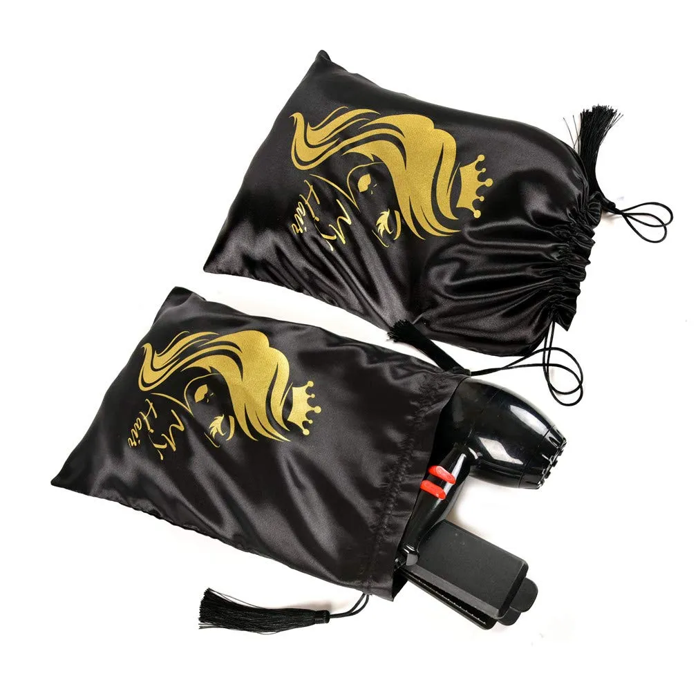Satin Packaging Bags for Wigs, Bundles,Hair Extensions,Tools, Hair Storage and Travel Bags Soft Silk Satin Pouches with Drawstring (100, Black)