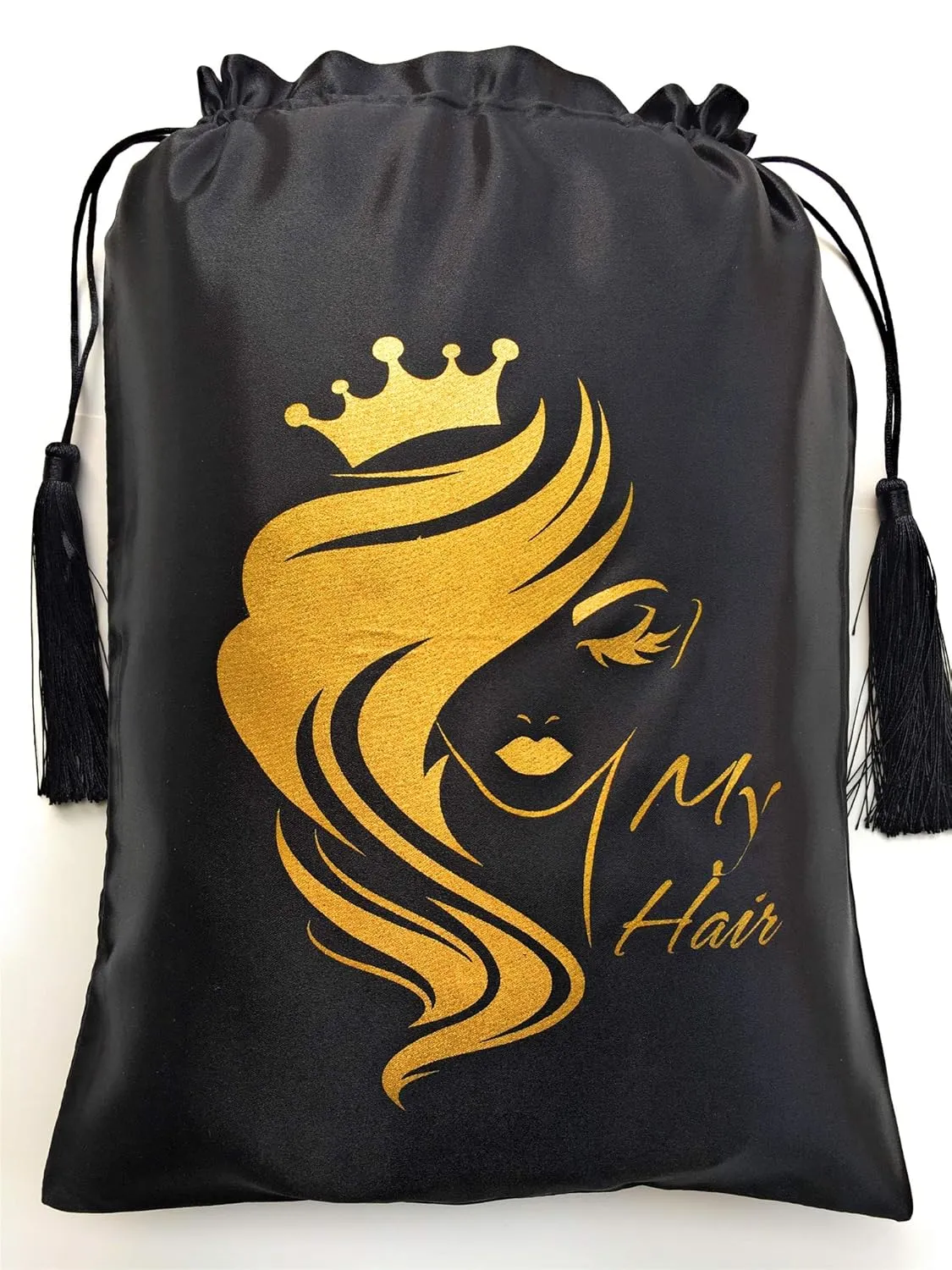 Satin Packaging Bags for Wigs, Bundles,Hair Extensions,Tools, Hair Storage and Travel Bags Soft Silk Satin Pouches with Drawstring (100, Black)