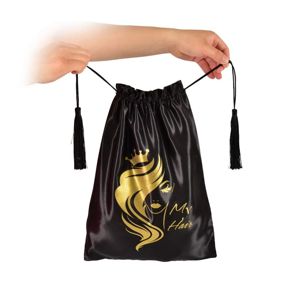 Satin Packaging Bags for Wigs, Bundles,Hair Extensions,Tools, Hair Storage and Travel Bags Soft Silk Satin Pouches with Drawstring (100, Black)