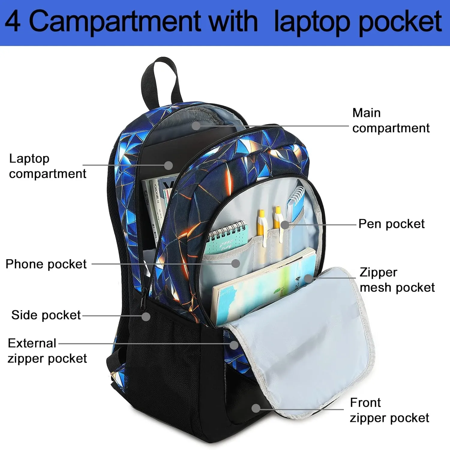 School Backpack for Boys Kids 3Pcs Teens Bookbag Elementary Backpacks Set with Lunch Box and Pencil Case