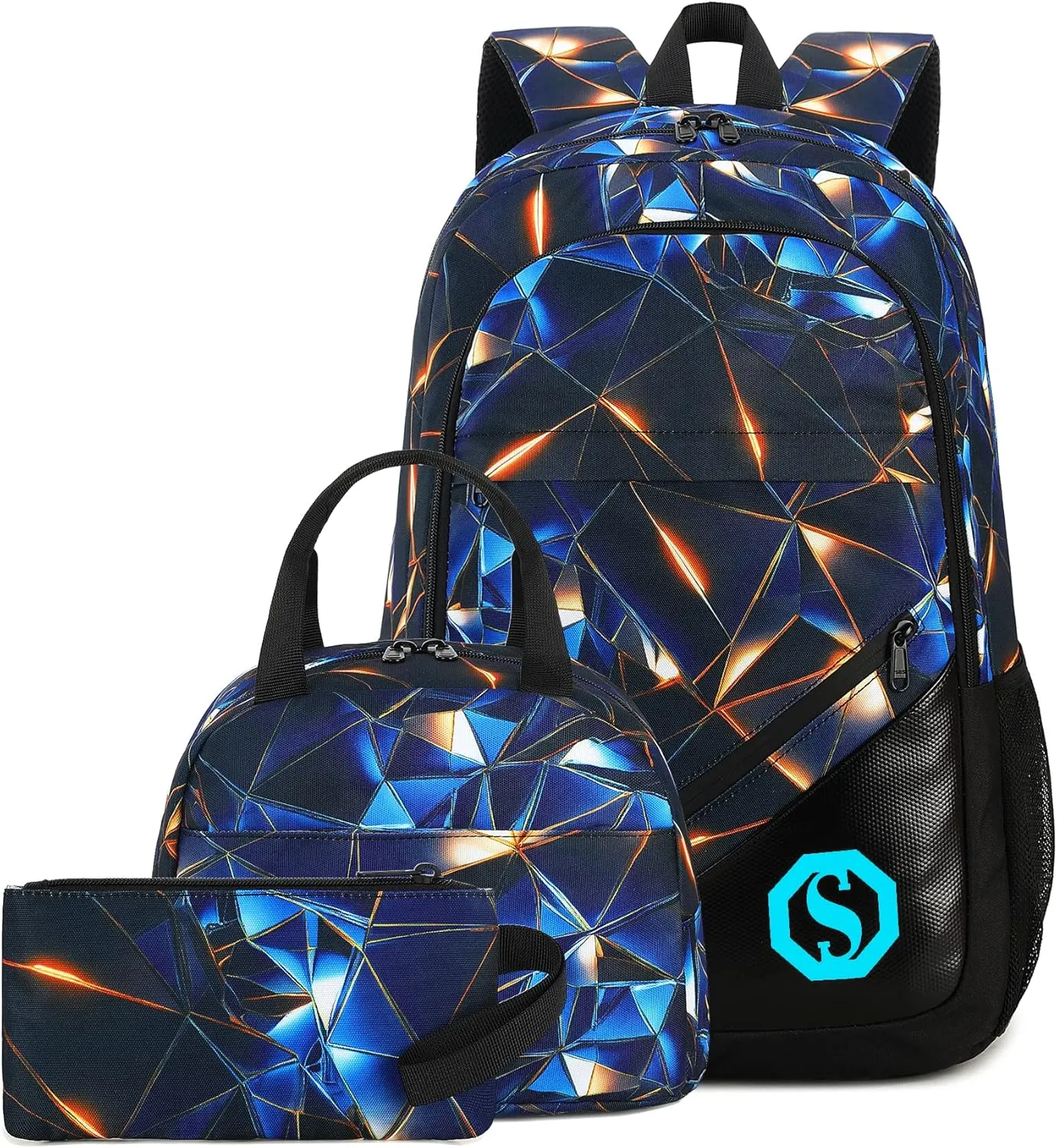 School Backpack for Boys Kids 3Pcs Teens Bookbag Elementary Backpacks Set with Lunch Box and Pencil Case