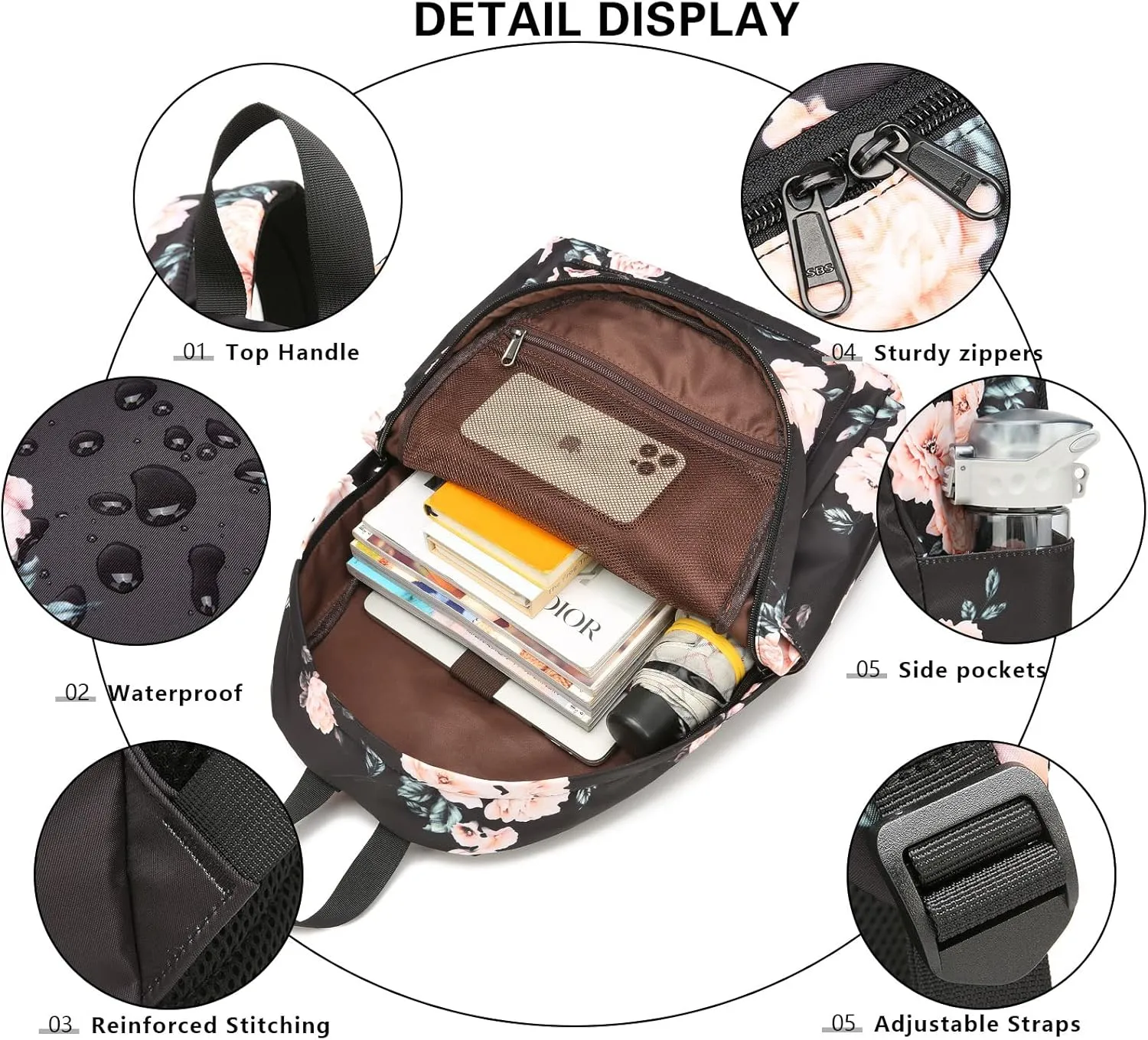 School backpack for Teen Girls Women Travel Laptop Backpack College Bookbag Kids Backpack with Lunch Bag Pencil Bag