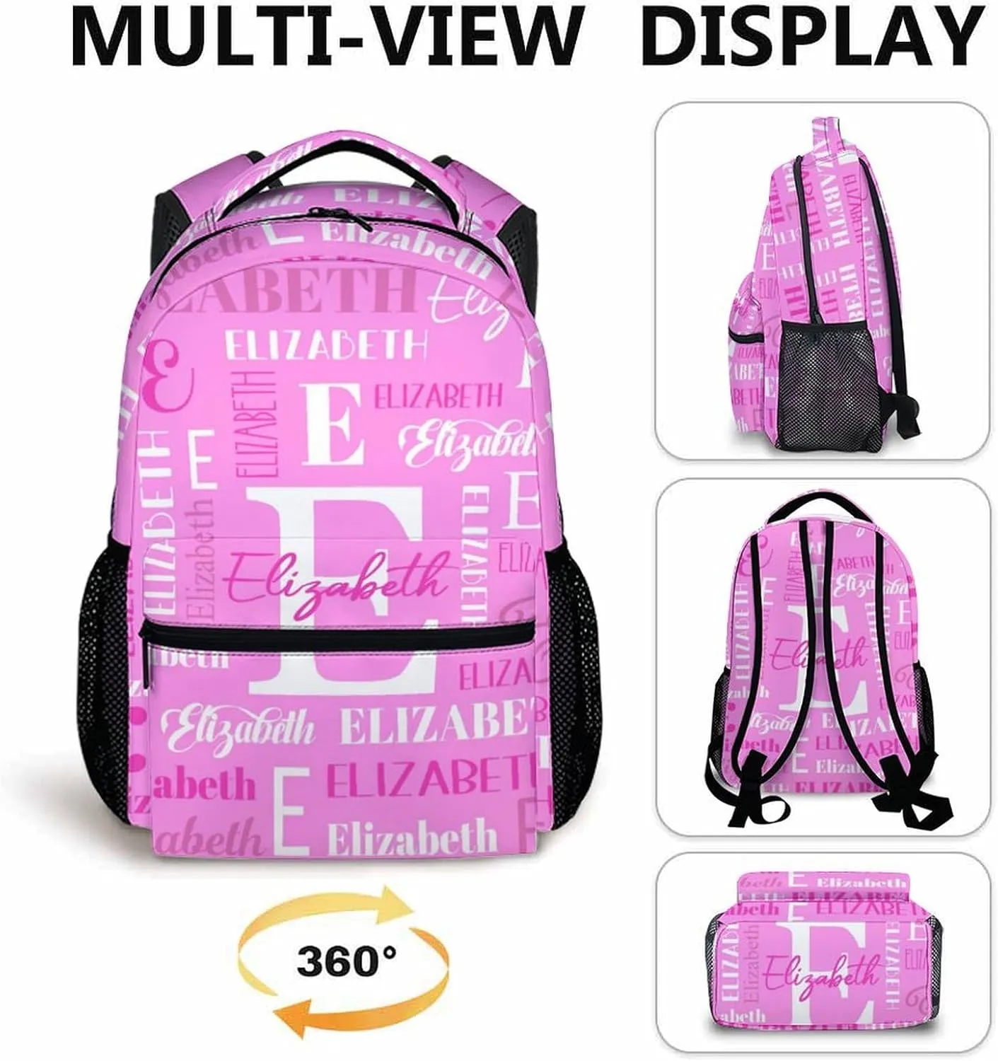 School Backpacks for Kids, Custom Teens Girls Backpack, Personalized Name Pink Bookbag for Students Children, 17 Inch School Bag with Shoulder for Primary Middle School