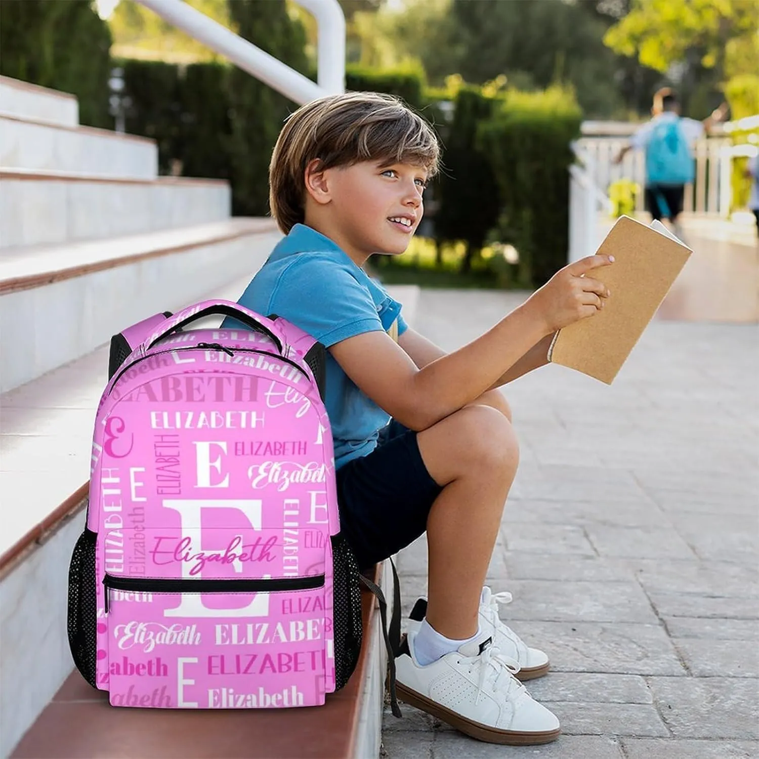 School Backpacks for Kids, Custom Teens Girls Backpack, Personalized Name Pink Bookbag for Students Children, 17 Inch School Bag with Shoulder for Primary Middle School