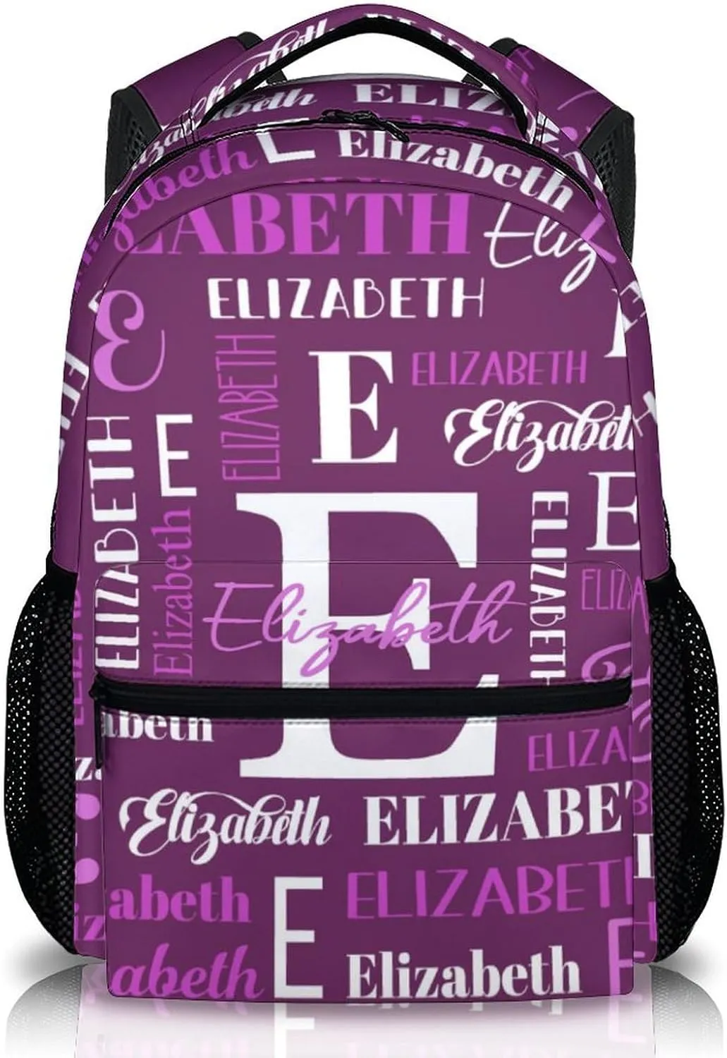 School Backpacks for Kids Girls, Custom Name School Backpack for Travel, Hiking, Casual Black Lightweight Bookbag, 17 Inch Schoolbag for Elementary Middle School