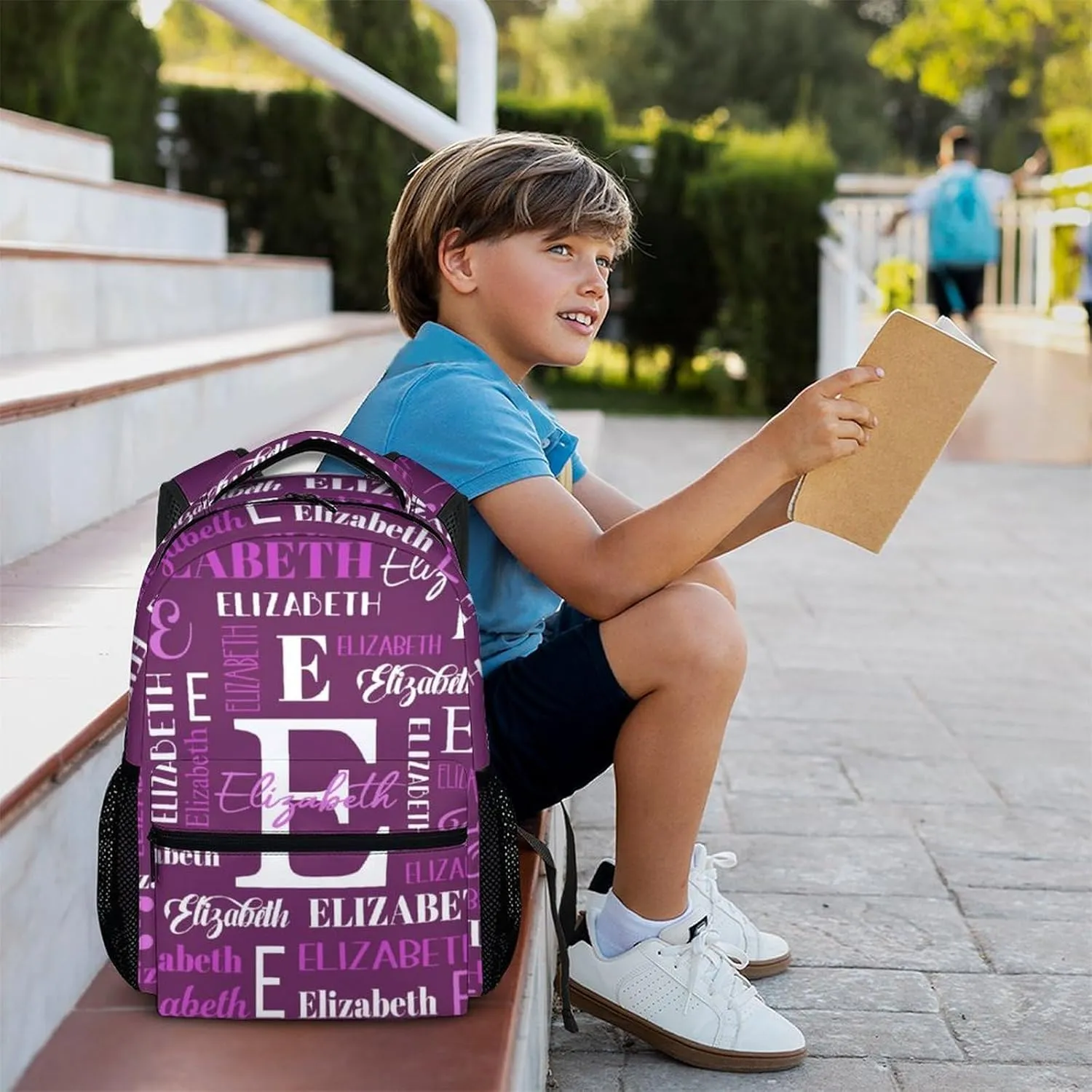 School Backpacks for Kids Girls, Custom Name School Backpack for Travel, Hiking, Casual Black Lightweight Bookbag, 17 Inch Schoolbag for Elementary Middle School