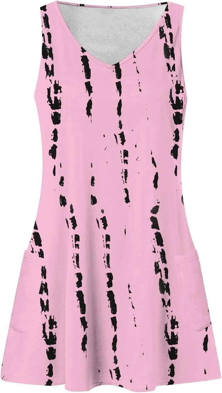 Scoop Neck Sleeveless Dresses for Women Summer with Pockets Spring Fashion Graphic Classic School Comfort Sundress