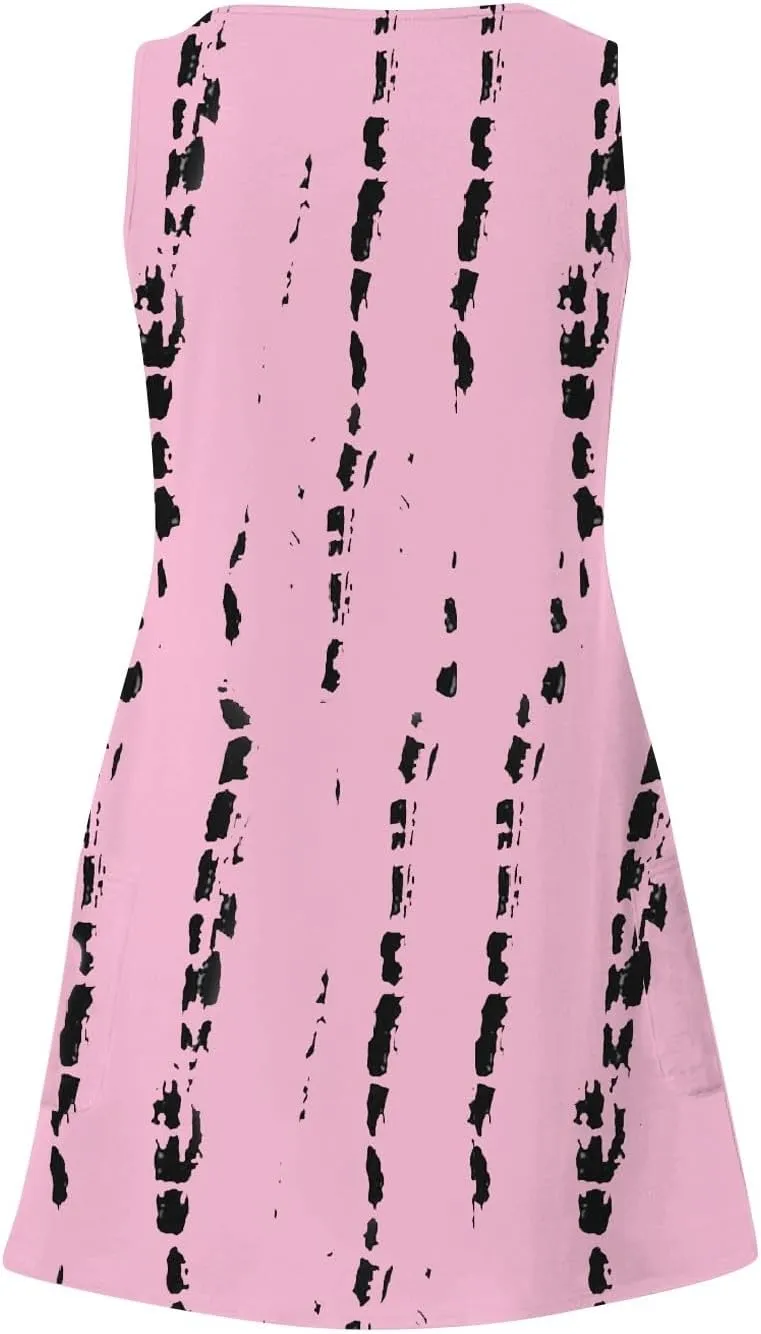 Scoop Neck Sleeveless Dresses for Women Summer with Pockets Spring Fashion Graphic Classic School Comfort Sundress