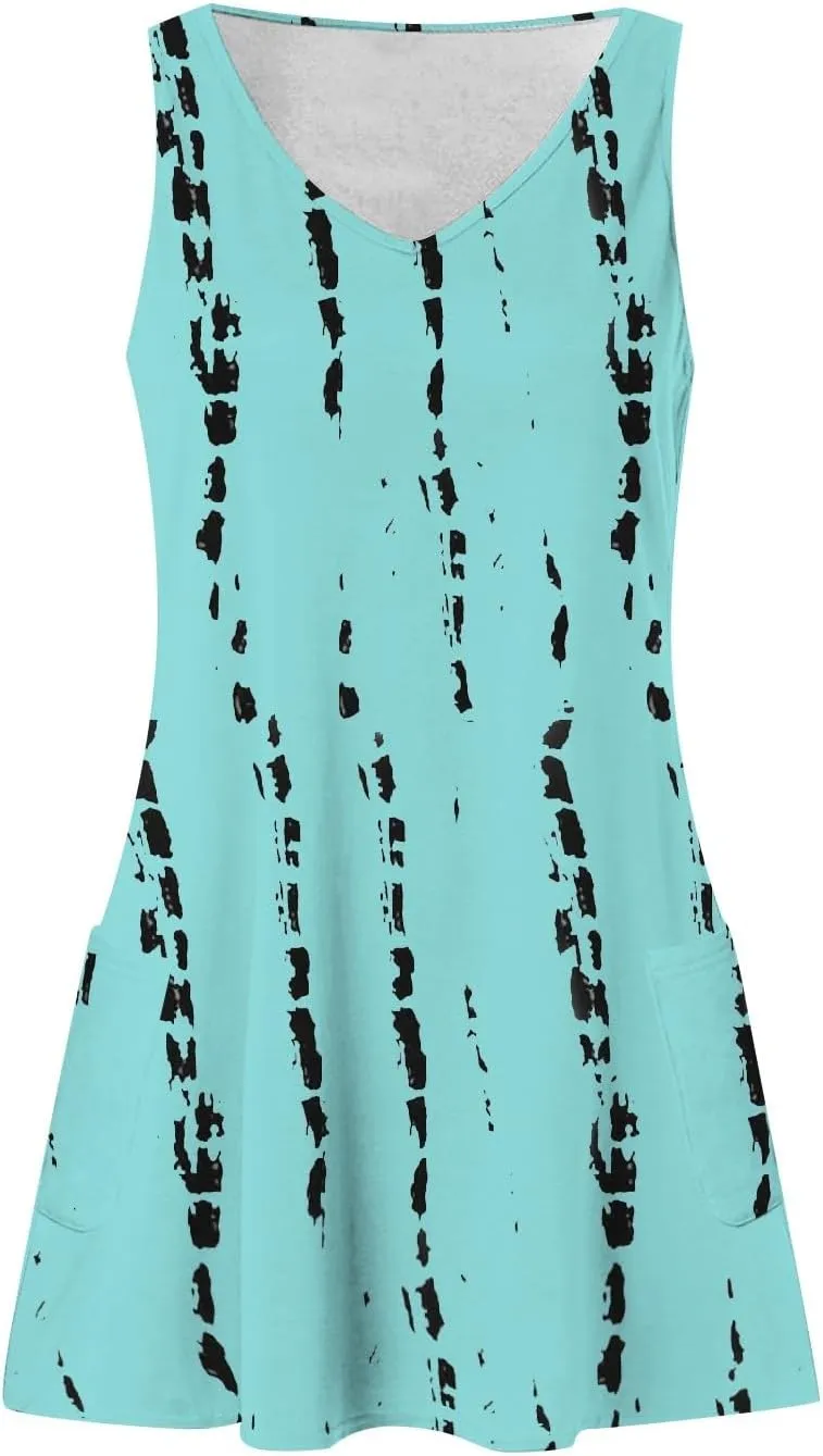 Scoop Neck Sleeveless Dresses for Women Summer with Pockets Spring Fashion Graphic Classic School Comfort Sundress