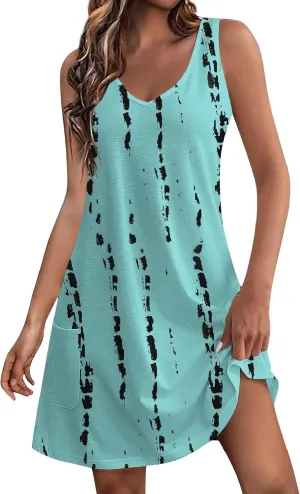 Scoop Neck Sleeveless Dresses for Women Summer with Pockets Spring Fashion Graphic Classic School Comfort Sundress